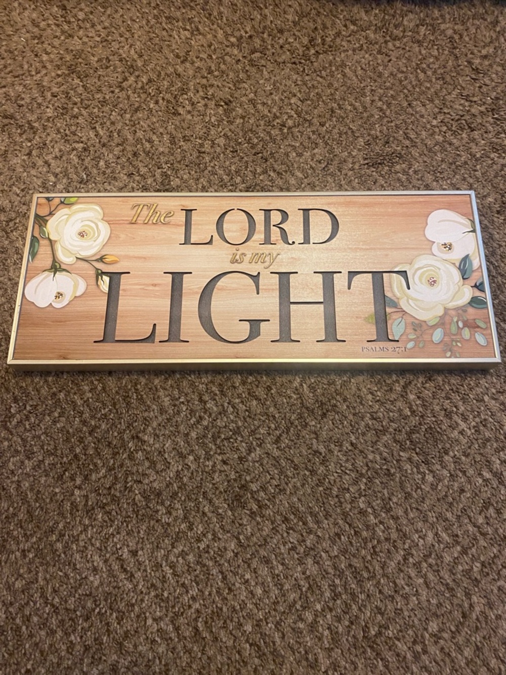 Inspirational 'The Lord Is My Light' Floral Wall Sign - Cream & Tan